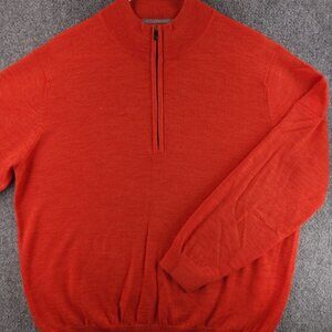 Footjoy Sweater Large Orange All Wool 1/4 Zip Pullover Knit Men Golf Back Logo